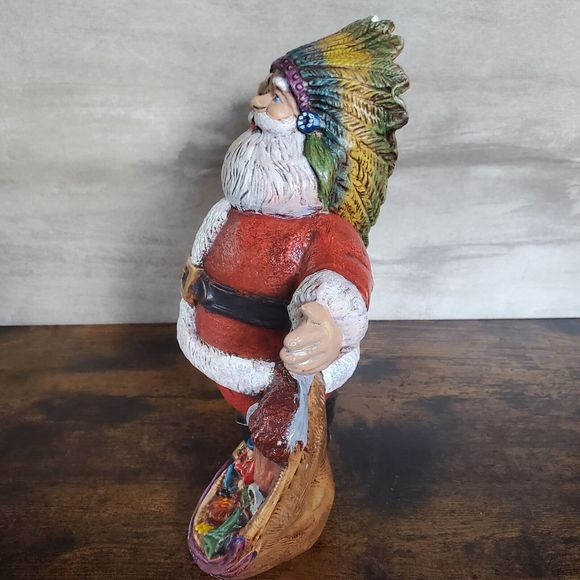 Santa Claus Ceramic Oklahoma State Christmas 9x8 Headress Covered Wagon Buffalo - Picture 3 of 11